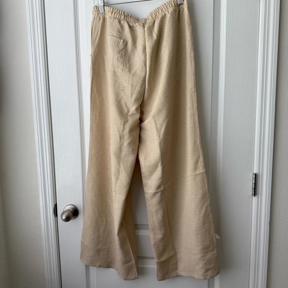 NEW Women's MURCI Linen Trousers Size L Beige Wide Leg - Picture 2 of 7